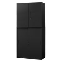 Netforce イーセンブリー 両開き書庫1台+引戸書庫1台 3段×3段 幅880mm スチール ブラック 1セット（直送品）