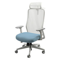 Netforce シースルーチェア オフィスチェア 肘付き ヘッドレスト ホワイトフレーム×座面ネモフィラブルー 1脚（直送品）