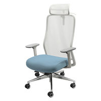 Netforce シースルーチェア チェア 肘付き アルミ脚 ヘッドレスト ホワイトフレーム×座面ネモフィラブルー 1脚（直送品）