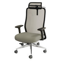 Netforce シースルーチェア チェア 肘付き アルミ脚 ヘッドレスト ブラックフレーム×座面ストーングレー 1脚（直送品）