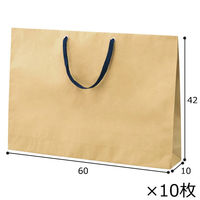 ストア・エキスプレス 【10枚】ショルダーバッグ ベージュ無地紙袋 紺ひも 60×10×42cm 36005-231 1セット(10枚)（直送品）