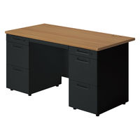 【組立設置込】プラス SA(エスエー) 両袖机 幅1400×奥行700×高さ720mm ミディアムウッド×ブラック 1台（直送品）