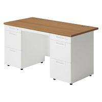 【組立設置込】プラス SA(エスエー) 両袖机 幅1400×奥行700×高さ720mm ミディアムウッド×ホワイト 1台（直送品）
