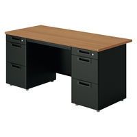 【組立設置込】プラス SA(エスエー) 両袖机 幅1600×奥行700×高さ720mm ミディアムウッド×ブラック 1台（直送品）