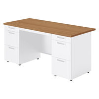 【組立設置込】プラス SA(エスエー) 両袖机 幅1600×奥行700×高さ720mm ミディアムウッド×ホワイト 1台（直送品）