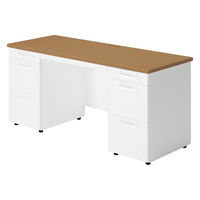 【組立設置込】プラス SA(エスエー) 両袖机 幅1600×奥行600×高さ720mm ミディアムウッド×ホワイト 1台（直送品）