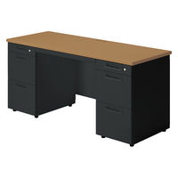 【組立設置込】プラス SA(エスエー) 両袖机 幅1600×奥行600×高さ720mm ミディアムウッド×ブラック 1台（直送品）