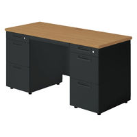 【組立設置込】プラス SA(エスエー) 両袖机 幅1400×奥行600×高さ720mm ミディアムウッド×ブラック 1台（直送品）