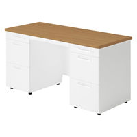 【組立設置込】プラス SA(エスエー) 両袖机 幅1400×奥行600×高さ720mm ミディアムウッド×ホワイト 1台（直送品）