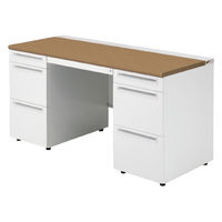 【組立設置込】プラス US-1 両袖机 幅1400×奥行600×高さ720mm  ミディアムウッド US-146A-33 T2/W4 1台（直送品）