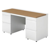 【組立設置込】プラス US-1 両袖机 幅1400×奥行600×高さ720mm  ミディアムウッド US-146D-33 T2/W4 1台（直送品）