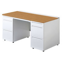 【組立設置込】プラス US-1 両袖机 幅1400×奥行700×高さ720mm  ミディアムウッド US-147A-33 T2/W4 1台（直送品）