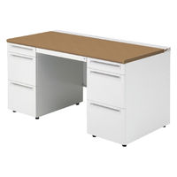 【組立設置込】プラス US-1 両袖机 幅1400×奥行700×高さ720mm  ミディアムウッド US-147AL-33 T2/W4 1台（直送品）