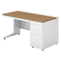 【組立設置込】プラス US-1 片袖机 幅1400×奥行700×高さ720mm  ミディアムウッド US-147D-3 T2/W4 1台（直送品）