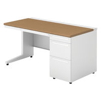 【組立設置込】プラス US-1 片袖机 幅1400×奥行700×高さ720mm  ミディアムウッド US-147DL-3 T2/W4 1台（直送品）