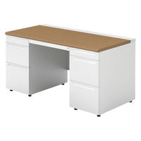 【組立設置込】プラス US-1 両袖机 幅1400×奥行700×高さ720mm  ミディアムウッド US-147DL-33 T2/W4 1台（直送品）