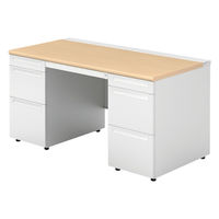 【組立設置込】プラス US-1 両袖机 幅1400×奥行700×高さ720mm  ホワイトメープル US-147DL-33 WM/W4 1台（直送品）