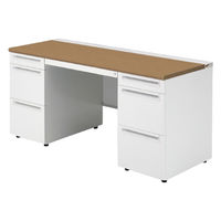 【組立設置込】プラス US-1 両袖机 幅1500×奥行600×高さ720mm  ミディアムウッド US-156A-33 T2/W4 1台（直送品）