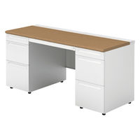 【組立設置込】プラス US-1 両袖机 幅1500×奥行600×高さ720mm  ミディアムウッド US-156D-33 T2/W4 1台（直送品）