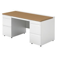 【組立設置込】プラス US-1 両袖机 幅1500×奥行700×高さ720mm  ミディアムウッド US-157DL-33 T2/W4 1台（直送品）