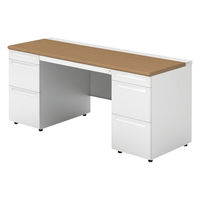 【組立設置込】プラス US-1 両袖机 幅1600×奥行600×高さ720mm  ミディアムウッド US-166D-33 T2/W4 1台（直送品）