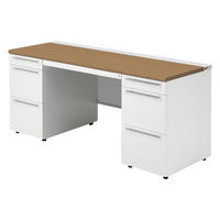 【組立設置込】プラス US-1 両袖机 幅1600×奥行600×高さ720mm  ミディアムウッド US-166A-33 T2/W4 1台（直送品）