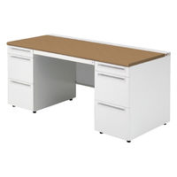 【組立設置込】プラス US-1 両袖机 幅1600×奥行700×高さ720mm  ミディアムウッド US-167A-33 T2/W4 1台（直送品）