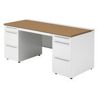 【組立設置込】プラス US-1 両袖机 幅1600×奥行700×高さ720mm  ミディアムウッド US-167AL-33 T2/W4 1台（直送品）