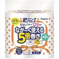 ペンギン 芯なし 超ロング パルプ 4ロール ダブル 4902727011856 1セット（32巻：4巻×8） 丸富製紙（直送品）