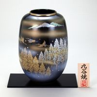九谷焼 8号花瓶 天目木立鶴連山 N168-04