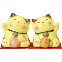 招き猫 微笑み金招き猫 恵比寿・大黒ペア黄 （3個入）（直送品）