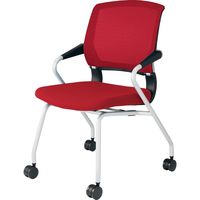 【組立設置込】コクヨ サテリテ 会議イス 水平スタック 肘付 塗装脚 ナイロンキャスター カーマイン CK-791CKZA8-W 1台（直送品）