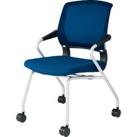 【組立設置込】コクヨ サテリテ 会議イス 水平スタック 肘付 塗装脚 ナイロンキャスター プルシアンブルー CK-791CKZT6-W 1台（直送品）