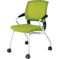 【組立設置込】コクヨ サテリテ 会議イス 水平スタック 肘付 塗装脚 ナイロンキャスター ライトオリーブ CK-791CKZQ4-W 1台（直送品）