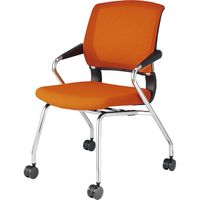 【組立設置込】コクヨ サテリテ 会議イス 水平スタック 肘付 メッキ脚 ナイロンキャスター タンジェリン CK-M791CKZY4-W 1台（直送品）