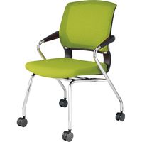 【組立設置込】コクヨ サテリテ 会議イス 水平スタック 肘付 メッキ脚 ナイロンキャスター ライトオリーブ CK-M791CKZQ4-W 1台（直送品）