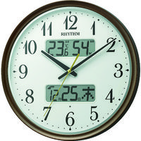 RHYTHM リズム 電波 壁掛け時計 温湿度計付き カレンダー 暗所自動点灯機能 連続秒針 ブラウン φ344x52 161-3041（直送品）