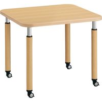 【組立設置込】コクヨ 高齢者施設用 高さ調整テーブル ラチェット調節式 角形 キャスタータイプ 幅900×奥行900mm ナチュラル 1台（直送品）