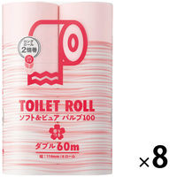 2倍巻 トイレットペーパー 6ロール入×8パック パルプ（FSC認証紙） ダブルピンク 60m オリジナルトイレットロールソフト＆ピ  オリジナル（わけあり品）