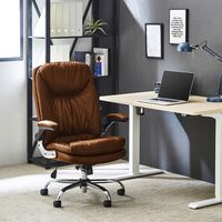 後藤家具物産 オラフ OAチェアー 跳ね上げ式肘 ソフトレザー 座面ポケットコイル キャメル OA-ORF-CM 1脚（直送品）