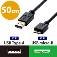 USBケーブル 0.5m A[オス]-microB[オス] USB3.0 TV 外付けHDD ブラック DH-AMB3N05BK エレコム 1個