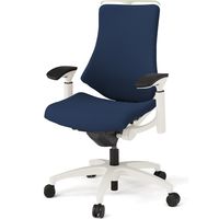 【設置込】イトーキ エフチェア ハイバック 布張り 可動肘 ハンガー付 ウレタンキャスター 白ベース 白脚 ネイビーブルー 1脚（直送品）