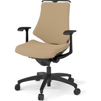 【設置込】イトーキ エフチェア ローバック 布張り 固定肘 ハンガー付 ウレタンキャスター 黒ベース 黒脚 サンドイエロー 1脚（直送品）