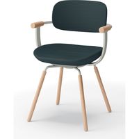 【設置込】イトーキ vertebra03(バーテブラ03) チェア 肘付 4本脚 木脚 ライト Mブルー×ペールオリーブ×オーク ライト 1脚（直送品）