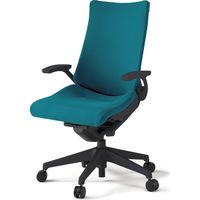 【設置込】イトーキ アクトチェア ハイバック 布張 ランバー付 固定肘 樹脂脚 ナイロンキャスター ハンガー無 黒×ストロングブルー 1脚（直送品）