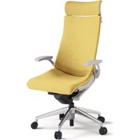 【組立設置込】イトーキ アクトチェア EXハイバック 布張 ランバー付 固定肘 アルミ脚 ナイロンキャスター ハンガー付 灰×カナリアイエロー 1脚（直送品）
