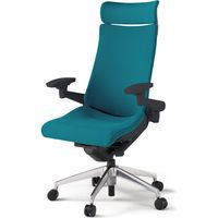 【組立設置込】イトーキ アクトチェア EXハイバック 布張 ランバー付 可動肘 アルミ脚 ウレタンキャスター ハンガー無 黒×ストロングブルー 1脚（直送品）