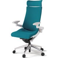 【組立設置込】イトーキ アクトチェア EXハイバック 布張 ランバー付 可動肘 アルミ脚 ウレタンキャスター ハンガー無 白×ストロングブルー 1脚（直送品）