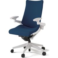 【組立設置込】イトーキ アクトチェア ハイバック 布張 ランバー無 可動肘 樹脂脚 ナイロンキャスター ハンガー付 白×ネイビーブルー 1脚（直送品）