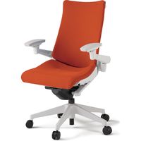 【組立設置込】イトーキ アクトチェア ハイバック 布張 ランバー無 可動肘 樹脂脚 ナイロンキャスター ハンガー付 白×アンバーオレンジ 1脚（直送品）